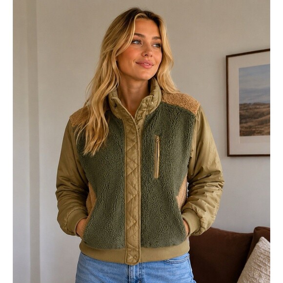 Universal Thread Jackets & Blazers - Universal Thread Womens Brown & Green Zip up Retro Hunter Style Jacket Medium